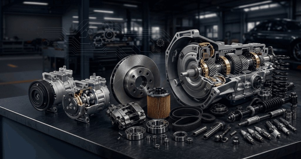 Genuine automotive parts - gearboxes, compressors, brakes, and transmission components